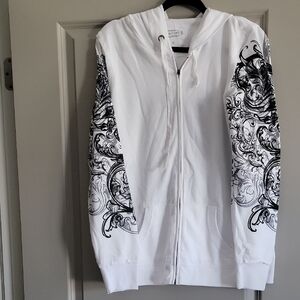 Maurices White Hoodie with Black Graphic Lightweight Zip Up Hoodie.
